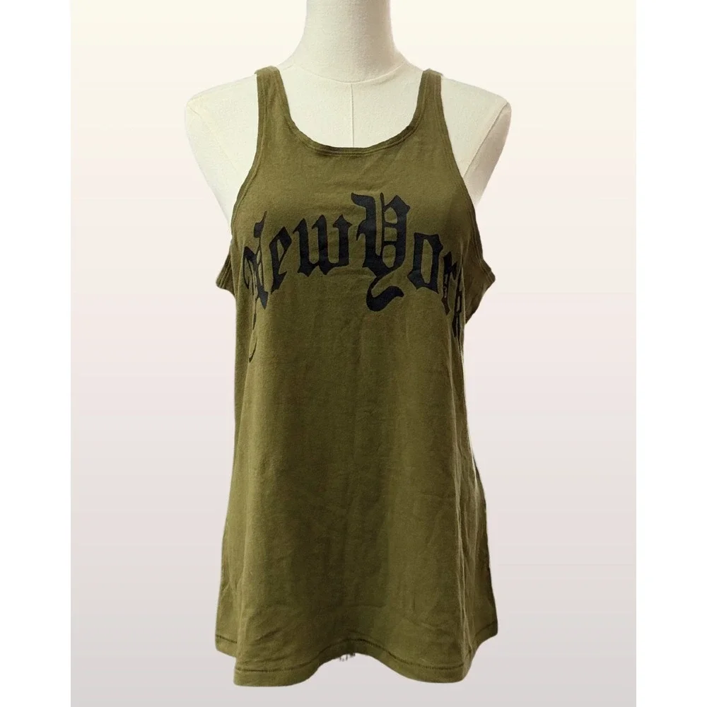NWT R13 New York Relaxed Tank Size S Olive Green Gothic Graphic R13WK135-001AR